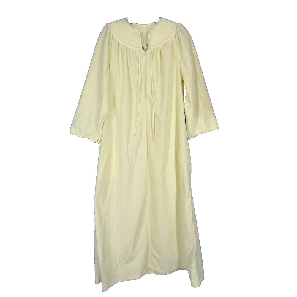 VTG EVELYN PEARSON Yellow FLEECE Half Zip QUILTED NECK House Coat LOUNGE ROBE L